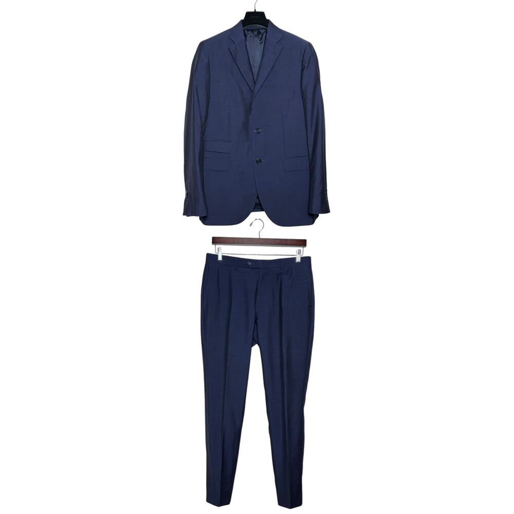 Massimo Dutti Navy Wool Mohair Silk Suit 40 Jacket 42 Pants